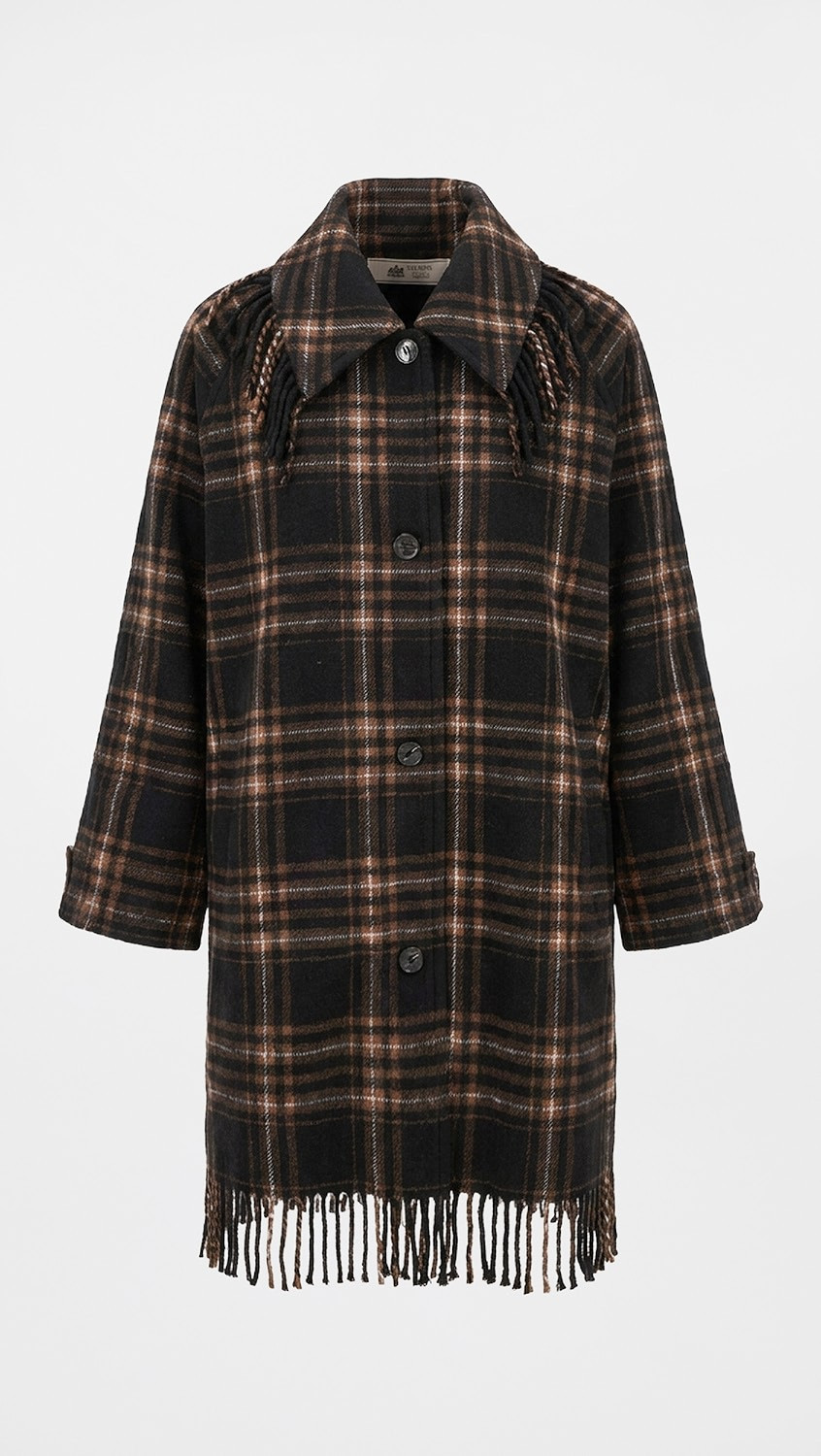 THE GREAT. The Fringe Coat Caramel And Black Frontier Plaid 1 | Shopbop