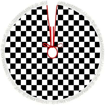 48 in Tassel Christmas Tree Skirts Black and White Buffalo Plaid Checkered Xmas Tree Skirt Mat fo... | Amazon (US)