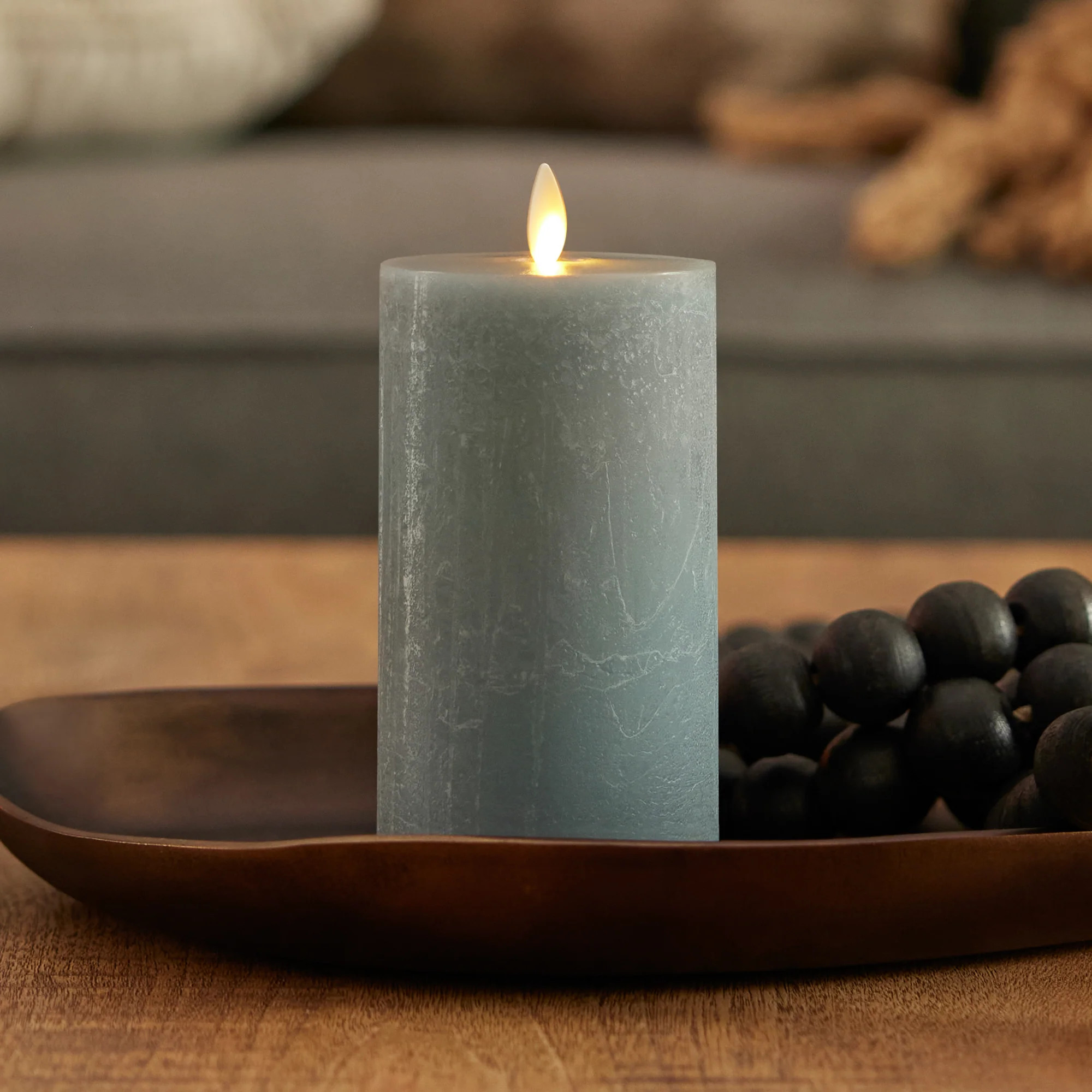 Rechargeable Seaglass Silver Blue Pillar | Luminara