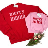 Merry Mama & Mini Christmas Sweatshirts, Matching Mother Daughter Outfits Crewnecks | Etsy (US)