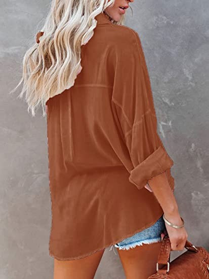 Paintcolors Women's Button Up Shirts Roll-Up Sleeve Blouses V Neck Casual Tunics Solid Color Tops... | Amazon (US)