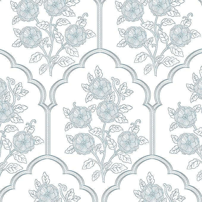 Safiyya 118"x17.3" Peel and Stick Wallpaper Blue and White Contact Paper Floral Wall Paper Self A... | Amazon (US)