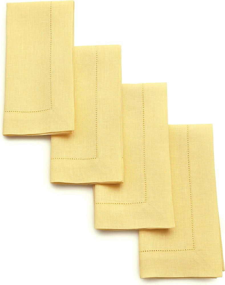 Solino Home Linen Dinner Napkins 20 x 20 Inch – 100% Pure Linen Yellow Napkins Set of 4 – Cla... | Amazon (US)