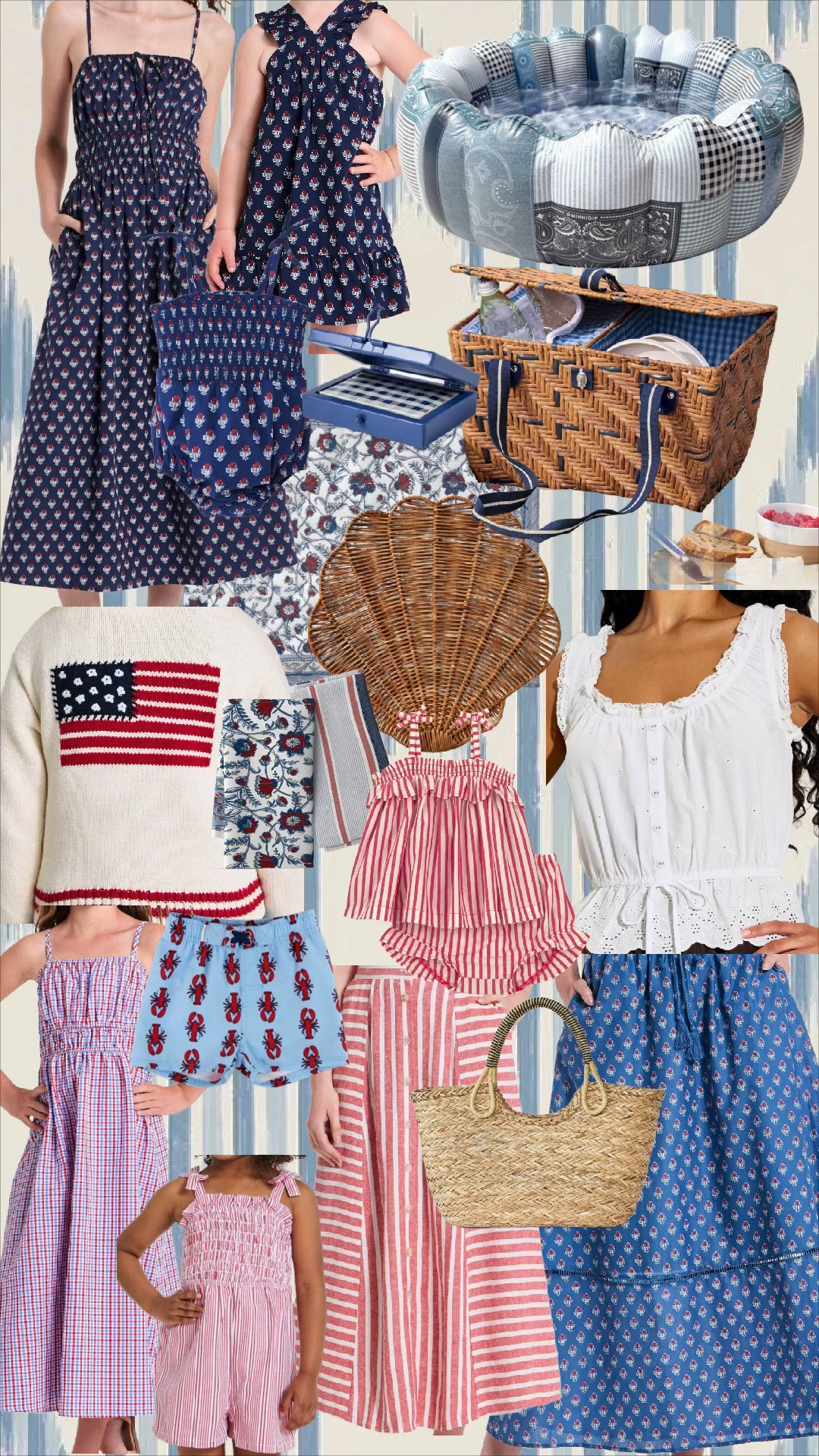 @Target ❤️🤍💙 Classic Americana Summer Finds

• Blue block print maxi dress
• Girls blue block print ruffle dress
• Blue block print tote bag
• Blue floral travel jewelry case
• Wicker insulated picnic basket
• Patchwork blue inflatable pool ring
• American flag knit sweater
• Red, white & blue floral kitchen towels
• Wicker shell-shaped handbag
• White eyelet peplum tank
• Pink striped ruffle two-piece girls set
• Blue block print tiered maxi skirt
• Red gingham smocked sundress
• Lobster print boys swim trunks
• Pink striped linen button-front midi dress
• Natural woven straw tote bag
• Pink striped smocked girls romper

The sweetest red, white & blue finds for summer 🇺🇸 From block prints and eyelet details to wicker accessories, patriotic knits, and adorable pieces for the little ones, these are the timeless classics I’m packing for beach days, picnics, fireworks, and every summer memory in between. ❤️🤍💙

#LTKStyle #LTKSeasonal #SummerStyle #AmericanaStyle #PatrioticStyle #GrandmillennialStyle #CoastalStyle #ClassicStyle #TheBrokeBrooke #LTKFamily

#LTKKids #LTKSeasonal #LTKSaleAlert