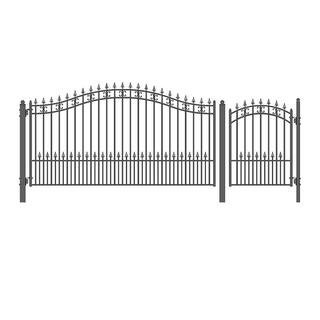 17 ft. x 6 ft. Black Steel Single Swing Driveway Gate ST. Louis Style 12 ft. with Pedestrian Gate 5 ft. Fence Gate | The Home Depot