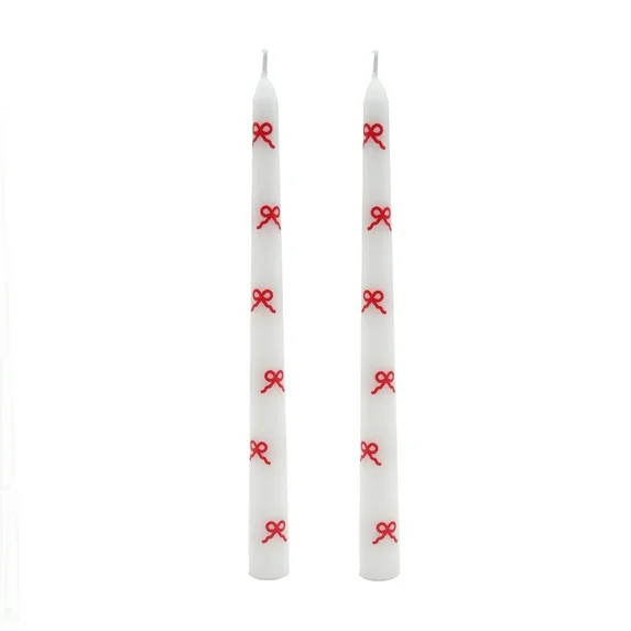 My Texas House Valentine 10" Red Bow & White Taper Candles, Unscented, 2 Count | Walmart (US)