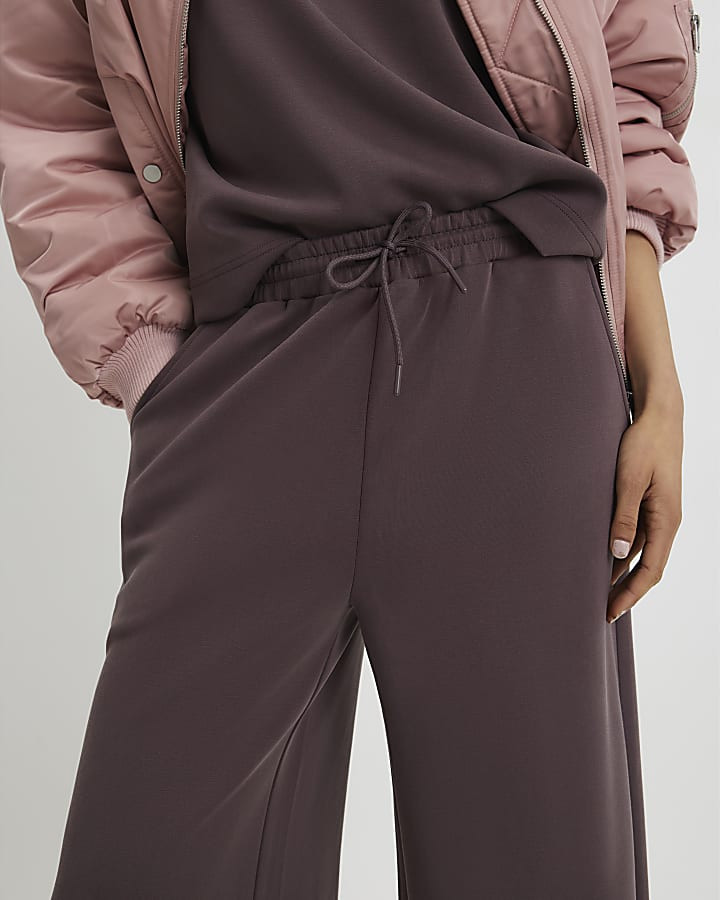 Brown Premium Drawstring Wide Leg Joggers | River Island UK & IE