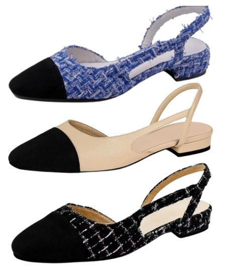 Designer inspired shoes 
Chanel 
Sling back flats 
Work shoes
Amazon finds 

#LTKunder50 #LTKFind #LTKshoecrush