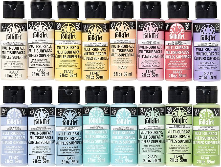 FolkArt Multi Surface Acrylic Paint Set Pastel Colors, Count, 2 Fl Oz (Pack of 16) | Amazon (US)