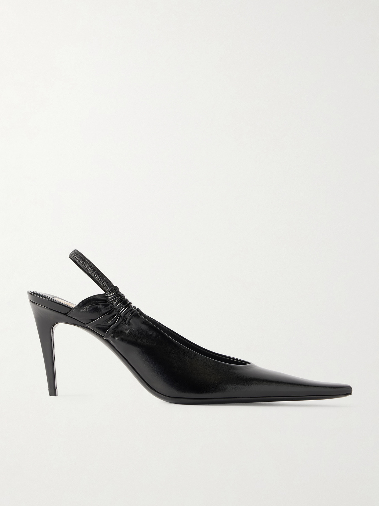 SAINT LAURENT - Anne Marie Gathered Glossed-leather Slingback Pumps - Black | NET-A-PORTER (US)