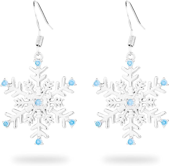 2pcs Christmas Snowflake Earrings, Silver Snowflake Jewelry Blue Cubic Zirconia Christmas Dangle ... | Amazon (US)