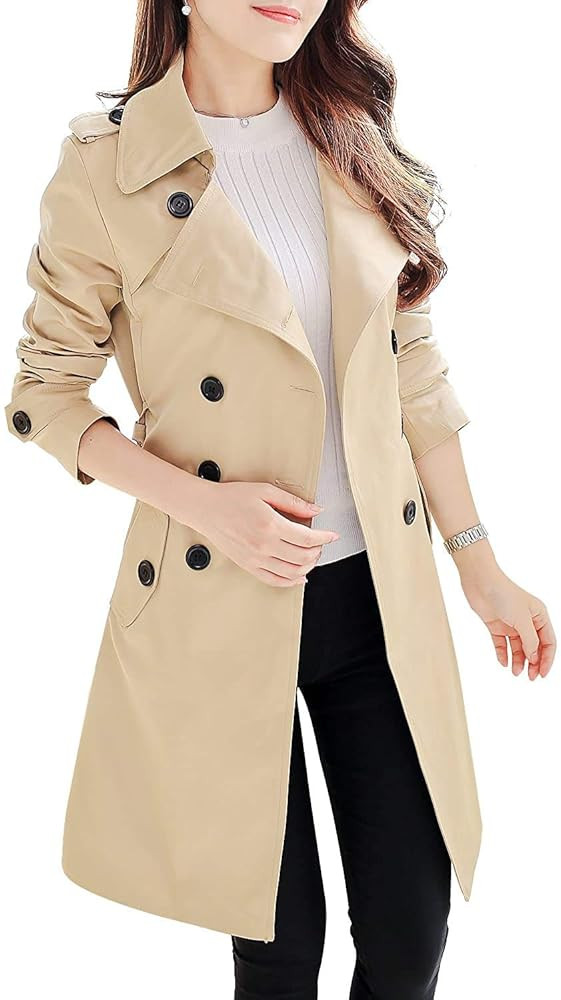 NANJUN Women's Double-Breasted Trench Coat Classic Lapel Overcoat Slim Outerwear Waterproof Coat ... | Amazon (US)