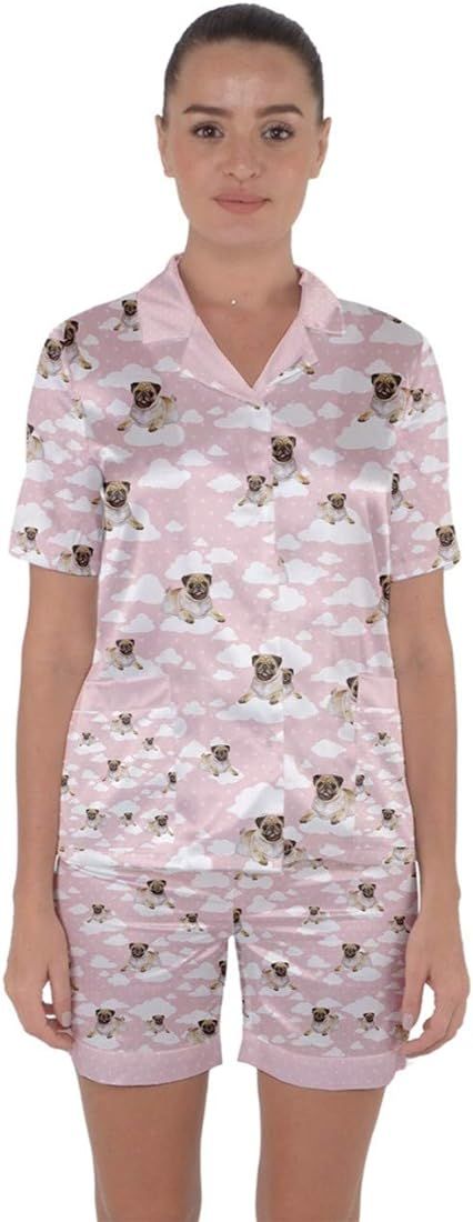 PattyCandy Women's Christmas Pajamas Adorable Animals & Dogs Pug Style Satin Short Sleeve Comfy Xmas | Amazon (US)