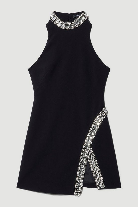 Crystal Embellished Woven Thigh Split Mini | Karen Millen UK + IE + DE + NL