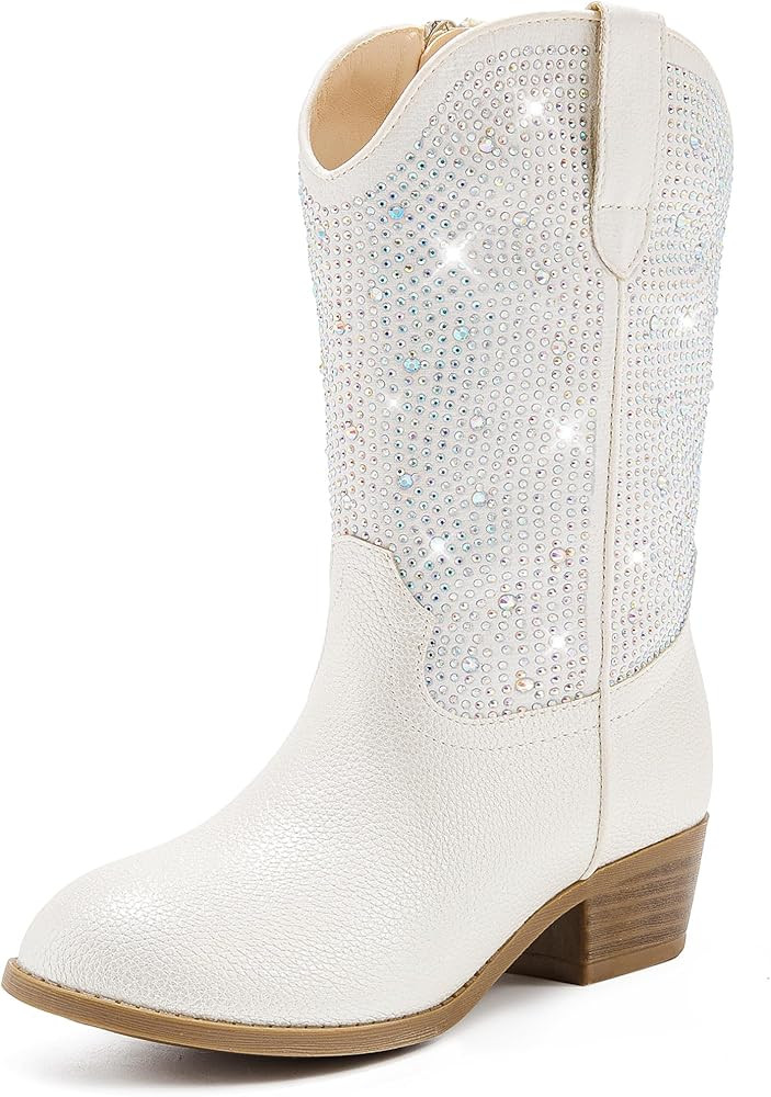 Rhinestone Sparkly Girls Cowgirl Cowboy Boots Little Kids Dress Boot Pointed Toes Low Heel Mid Ca... | Amazon (US)