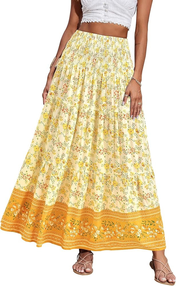 CFLONGE Women's 2025 Bohemian Long Skirts Flowy High Waist A Line Maxi Skirts for Women Summer Pl... | Amazon (US)
