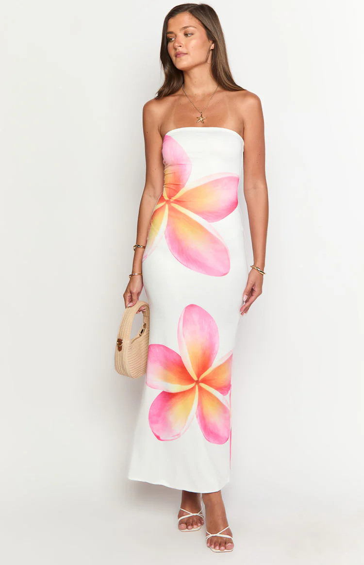 Arizona White Frangipani Maxi Dress | Beginning Boutique (US)