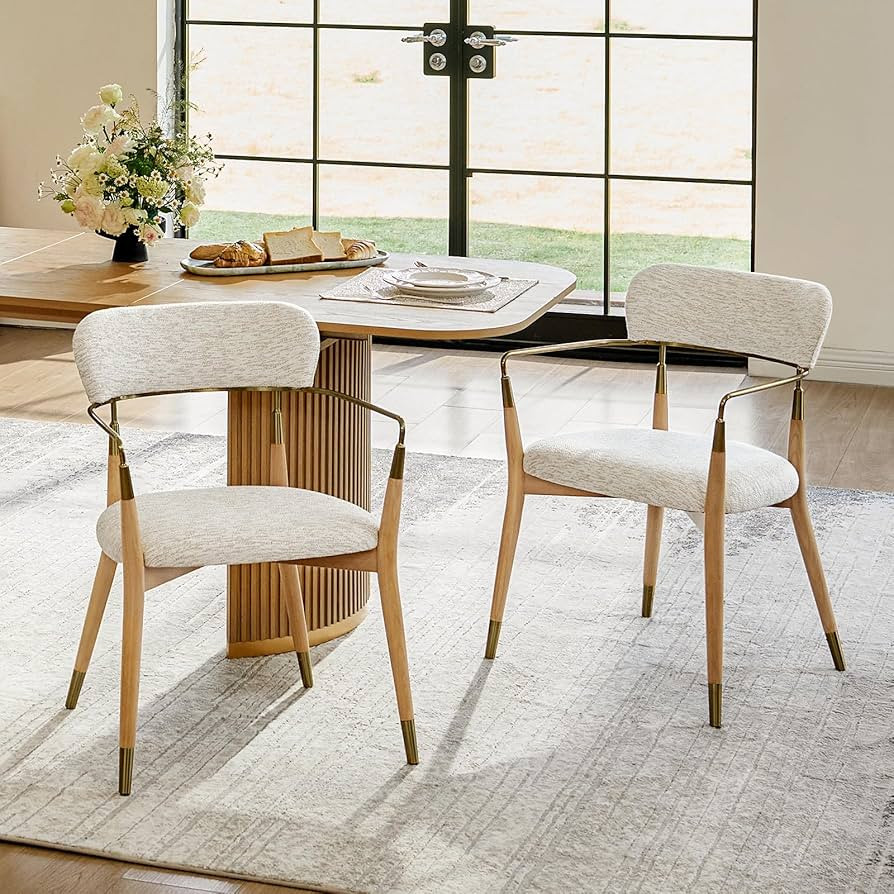 HULALA HOME Modern Dining Chairs Set of 2, White Upholstered Kitchen Dining Room Chairs with Gold... | Amazon (US)