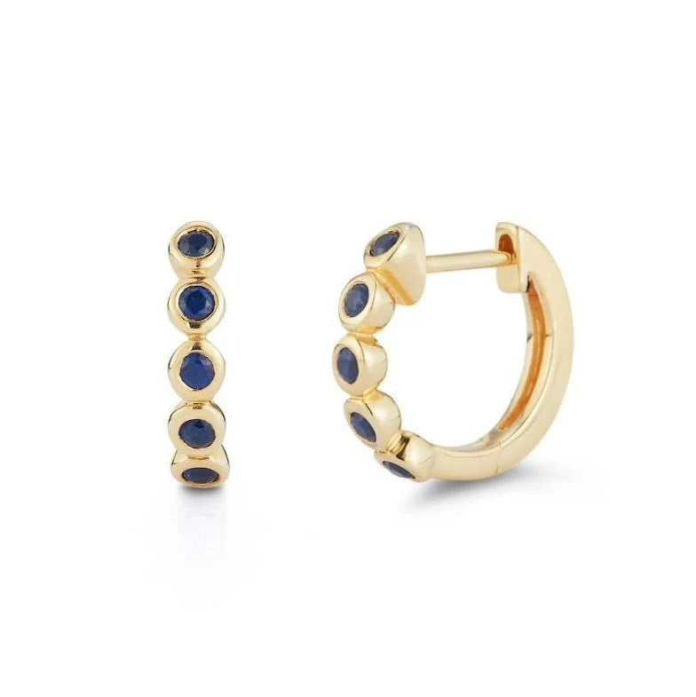 Blue Sapphire Bezel Huggies | LINDSEY LEIGH JEWELRY