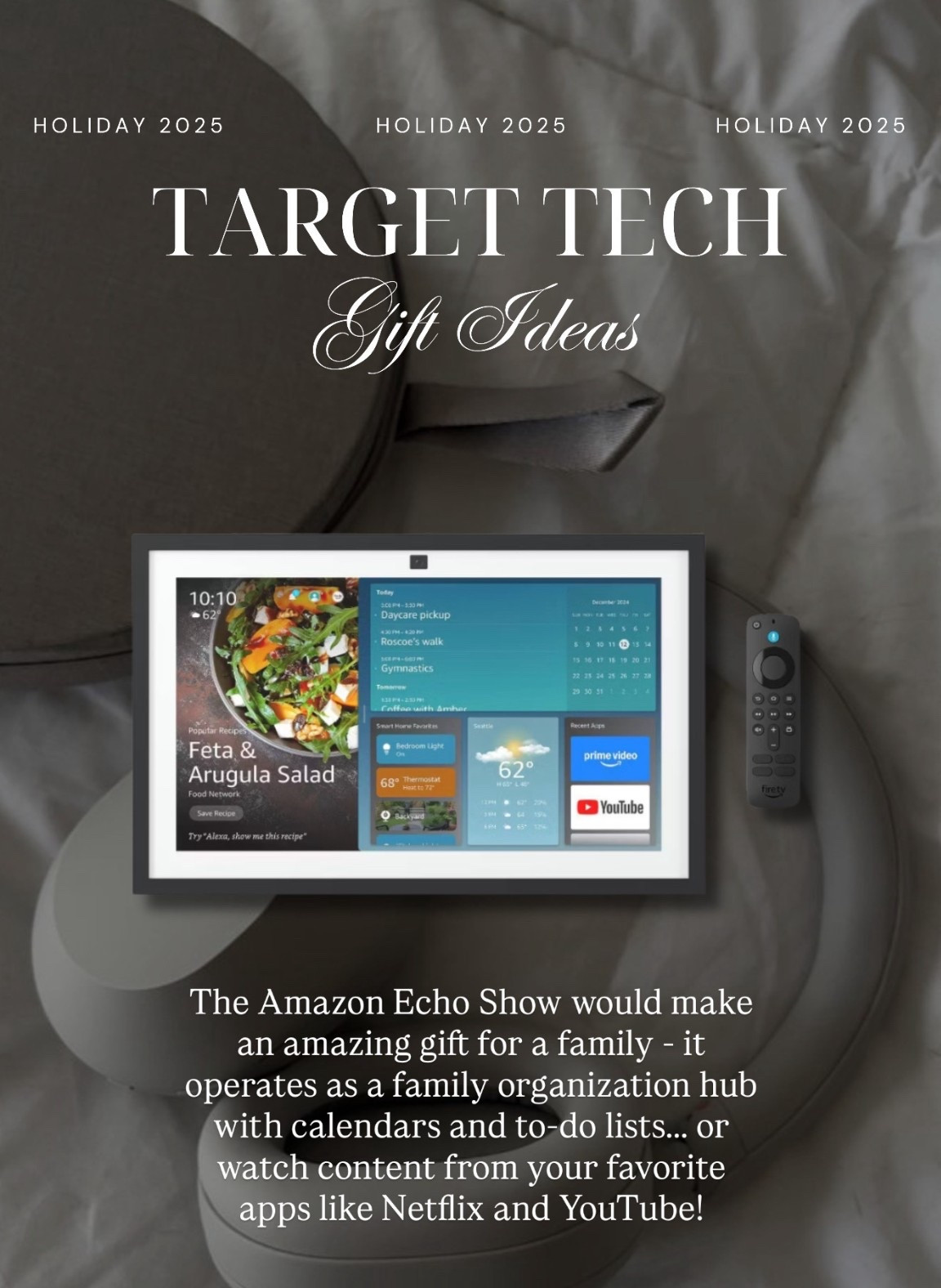 #ad The Amazon Echo Show from @target would make an amazing gift for a family - it operates as a family organization hub with calendars and to-do lists… or watch content from your favorite apps like Netflix and YouTube! ❤️

#ad #TargetPartner #TargetTopTech #TopTech #HolidayGifts 

#LTKHoliday #LTKGiftGuide #LTKFindsUnder100