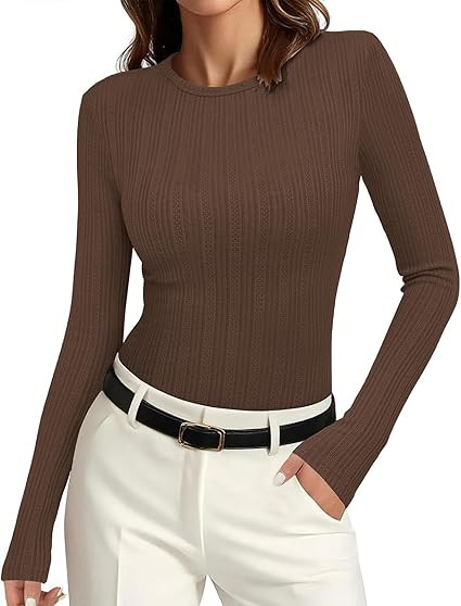 PRETTYGARDEN Crew Neck Long Sleeve Cute Going Out Tops for Women 2025 Casual Basic Slim Fit Women... | Amazon (US)