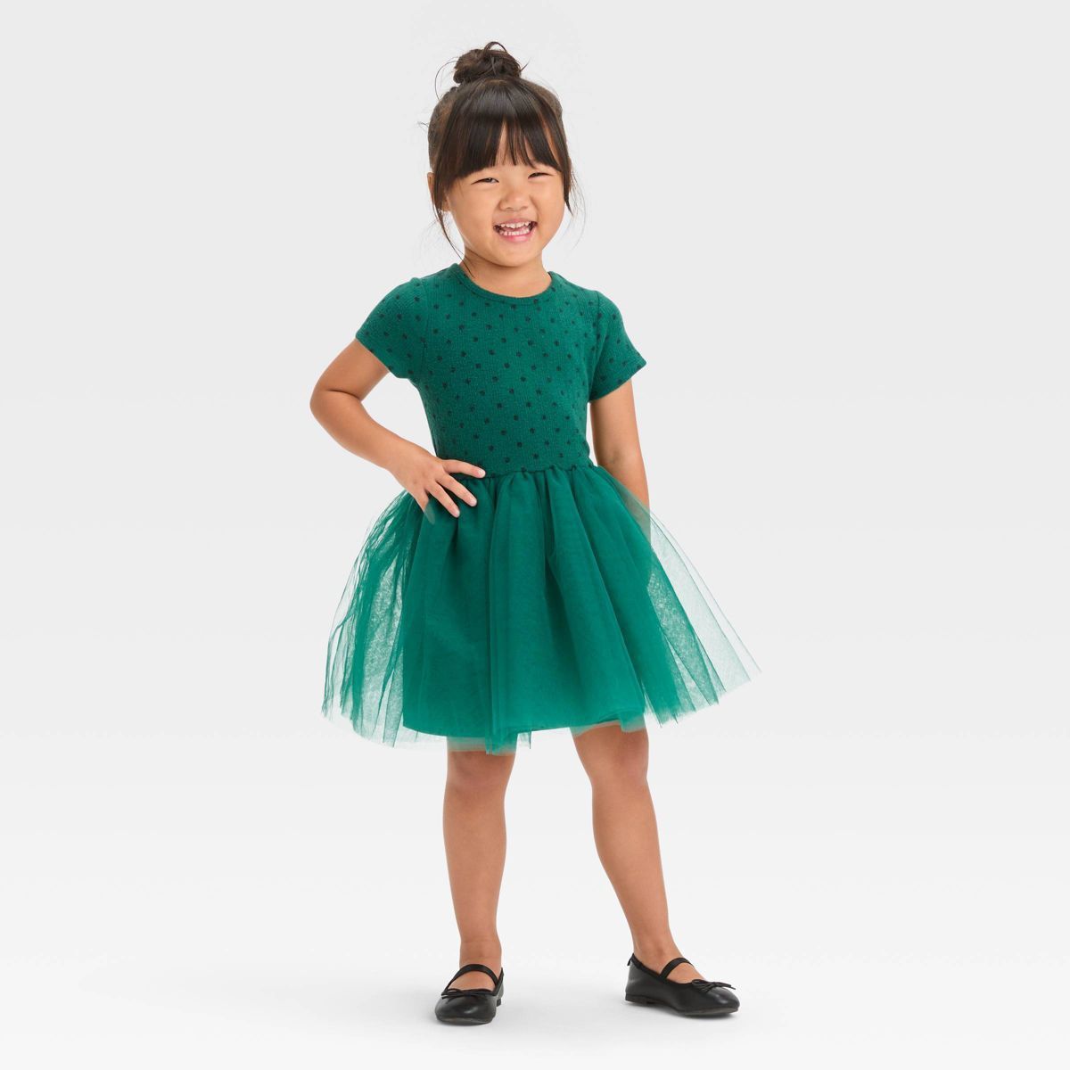 Toddler Girls' Dot Short Sleeve Knit Tulle Dress - Cat & Jack™ Green | Target
