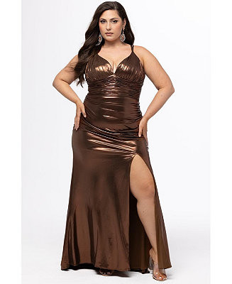 Sydney's Closet Women's Chocolate Metallic Body-Con Gown with Slit - Macy's | Macy's