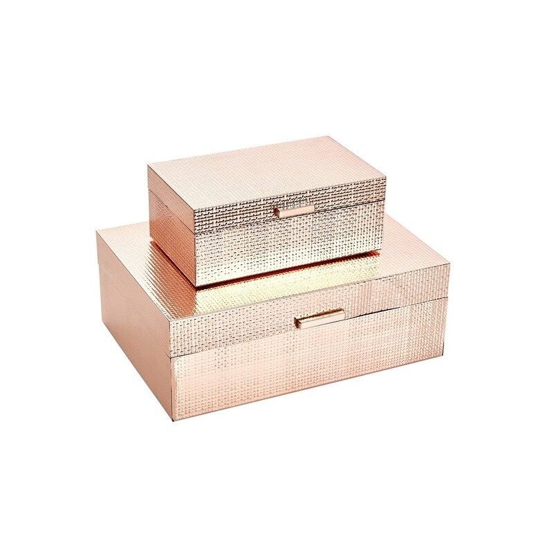Sagebrook Home 13202-01 Metal/Wood Storage Boxes, Rose Gold Mdf/Glass, 11.75 x 8.25 x 4.25 Inches (S | Bed Bath & Beyond