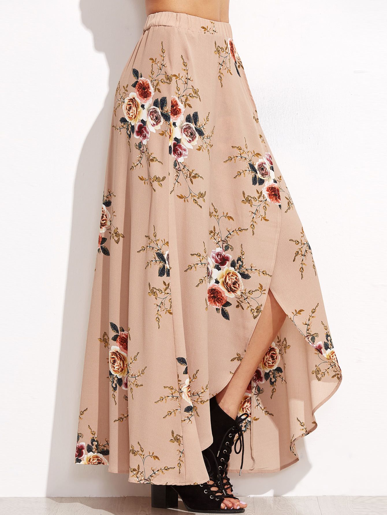 Floral Print Asymmetric Wrap Maxi Skirt | SHEIN
