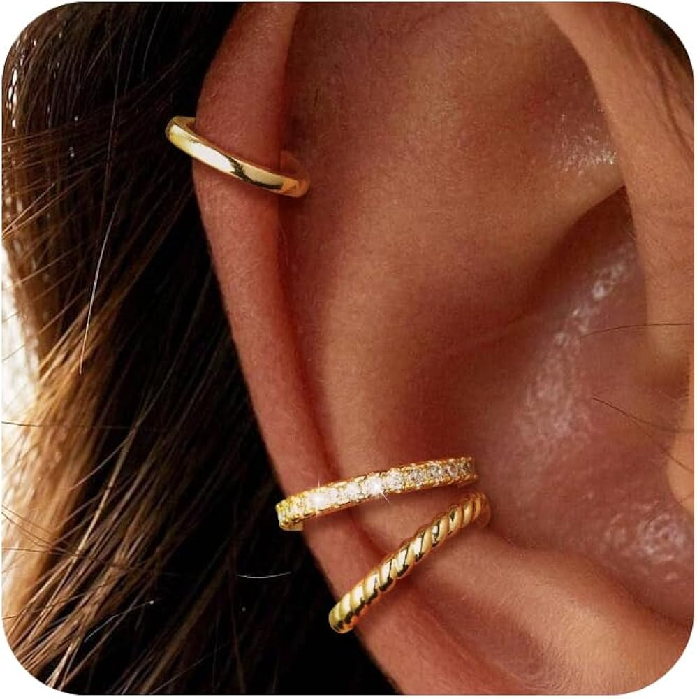 Moodear Thin Chunky Ear Cuffs Non Piercing for Women - Dainty 14K Gold Plated/Sterling Silver Cuf... | Amazon (US)