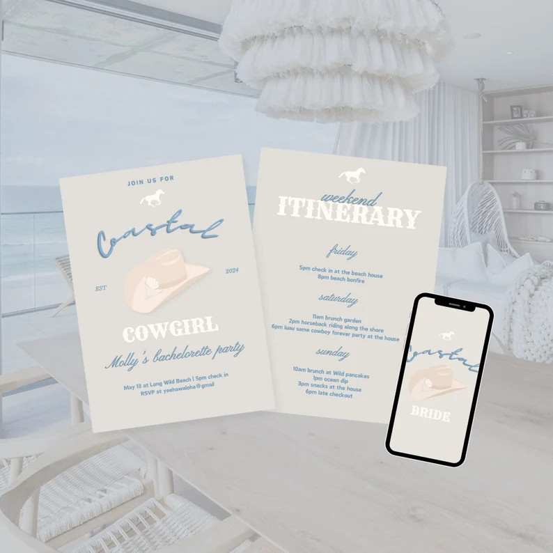 Coastal Cowgirl Bachelorette Invitation and Itinerary Coastal Bachelorette Party Same Cowboy Fore... | Etsy (US)