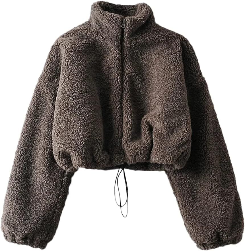 Hongsui Womens Casual Oversized Sweatshirts Fluffy Zip Top with Pockets Fuzzy Fleece Sweatshirt | Amazon (US)