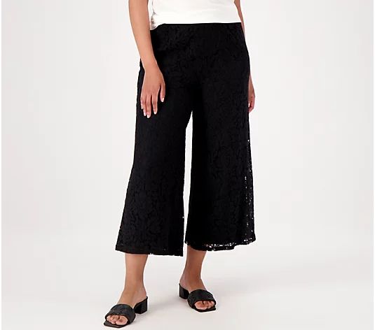 Girl With Curves Petite Lace Wide Leg Crop Pants - QVC.com | QVC