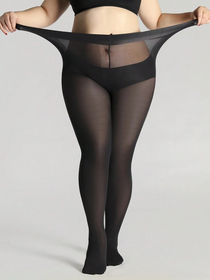 1pair 100D Sheer Plus Size Black Snag Tights For Women | SHEIN