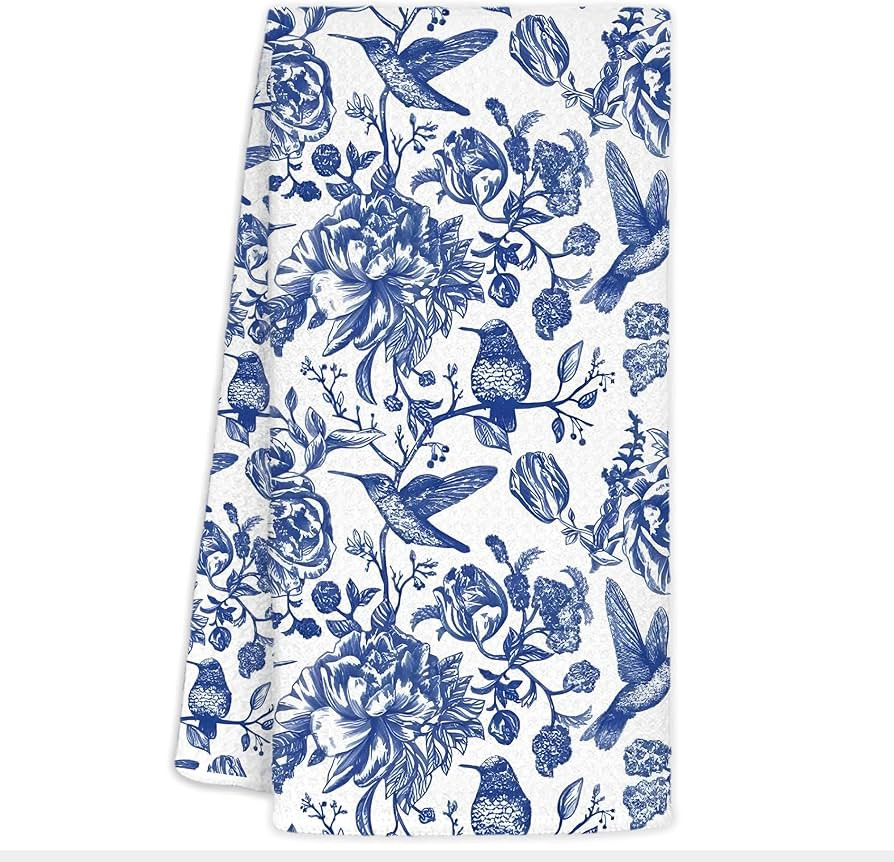 Blue and White Chinoiserie Floral Bird Tea Hand Dish Towels for Kitchen Bathroom, Chinoiserie Dec... | Amazon (US)