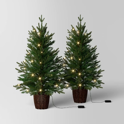 2pc 3' Pre-Lit Potted Balsam Fir Artificial Christmas Trees Warm LED White Lights - Wondershop™ | Target
