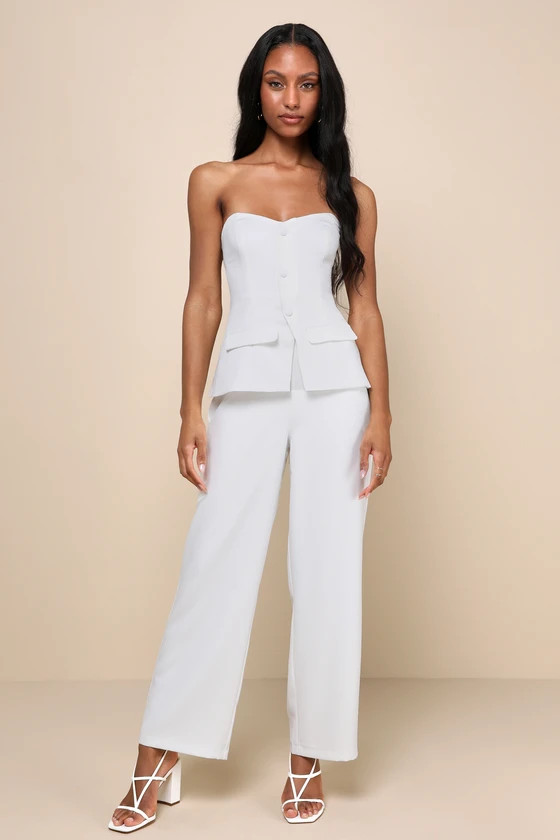 Sophisticated Angel White Strapless Vest Jumpsuit | Lulus