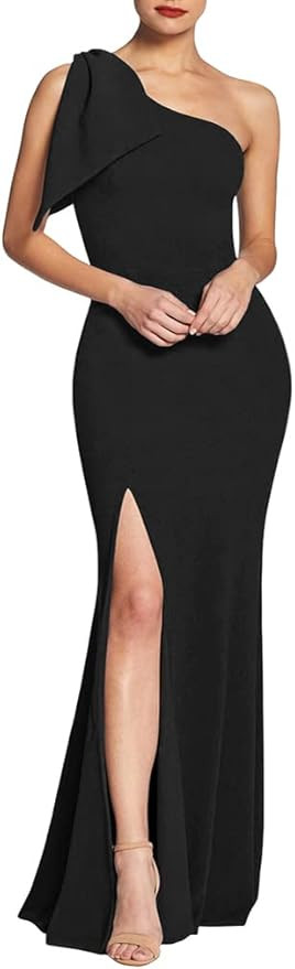 Women's Sexy Elegant Sleeveless Bow One Shoulder High Split Party Long Formal Dress | Amazon (US)