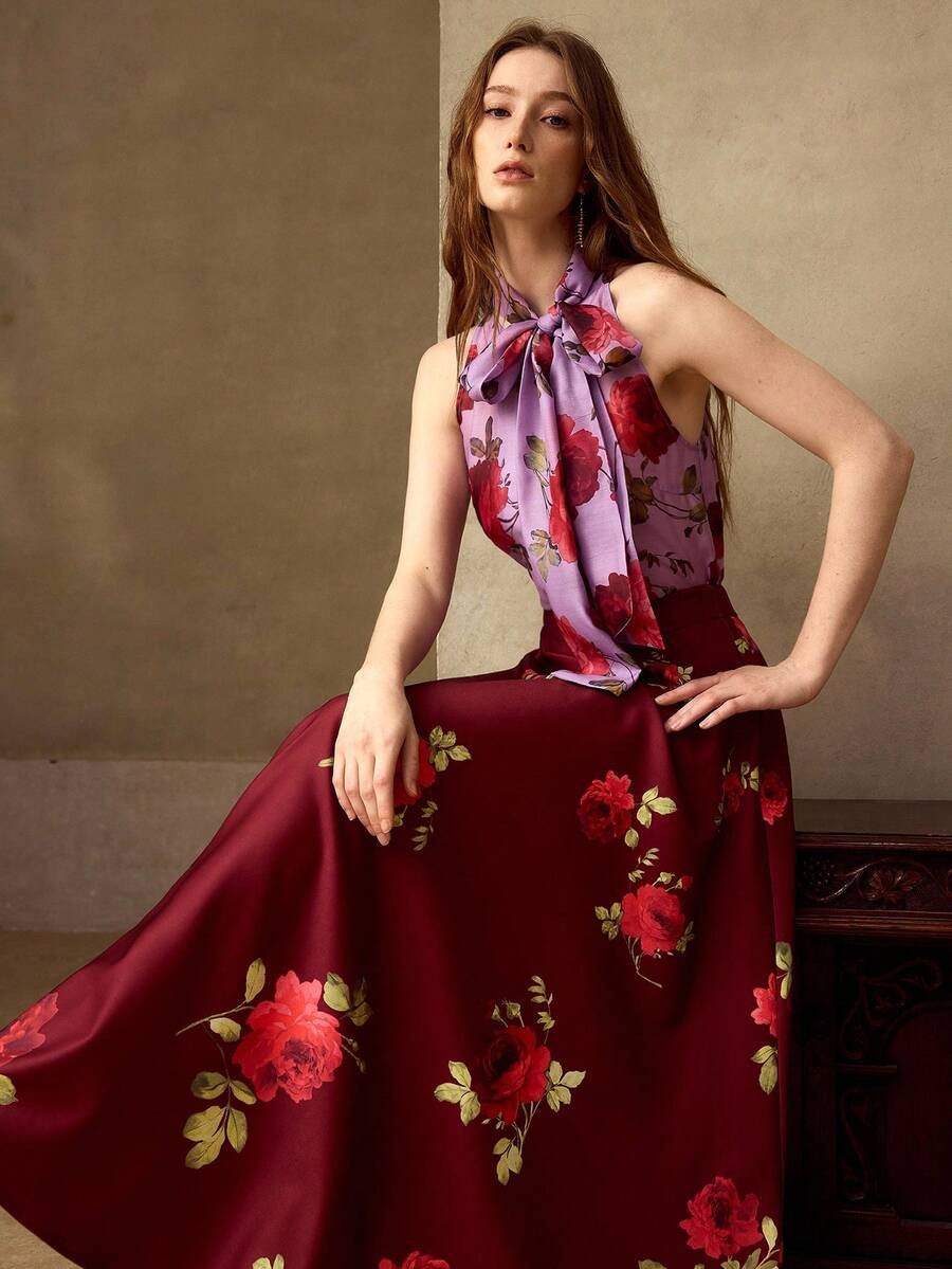 MOTF PREMIUM WOMEN'S ROMANTIC ROSE PRINT SLEEVELESS BLOUSE, SPRING/SUMMER | SHEIN