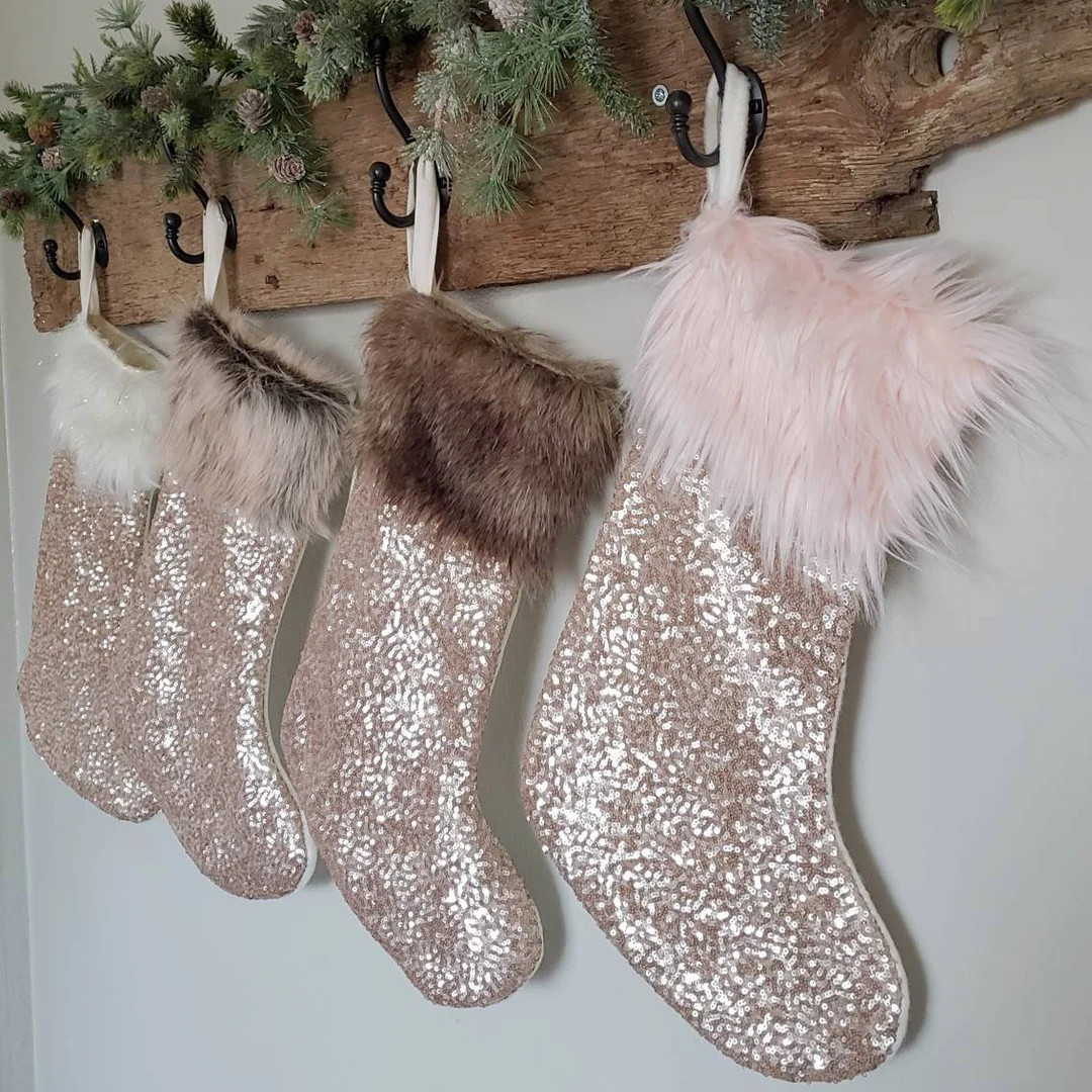 Rose Gold Sequin Christmas Stocking Rose Gold Christmas - Etsy | Etsy (US)