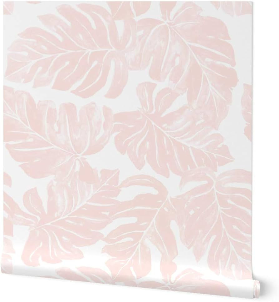 Spoonflower Peel & Stick Wallpaper Swatch - Blush Pink Monstera Leaves Tropical Jungle Plant Past... | Amazon (US)
