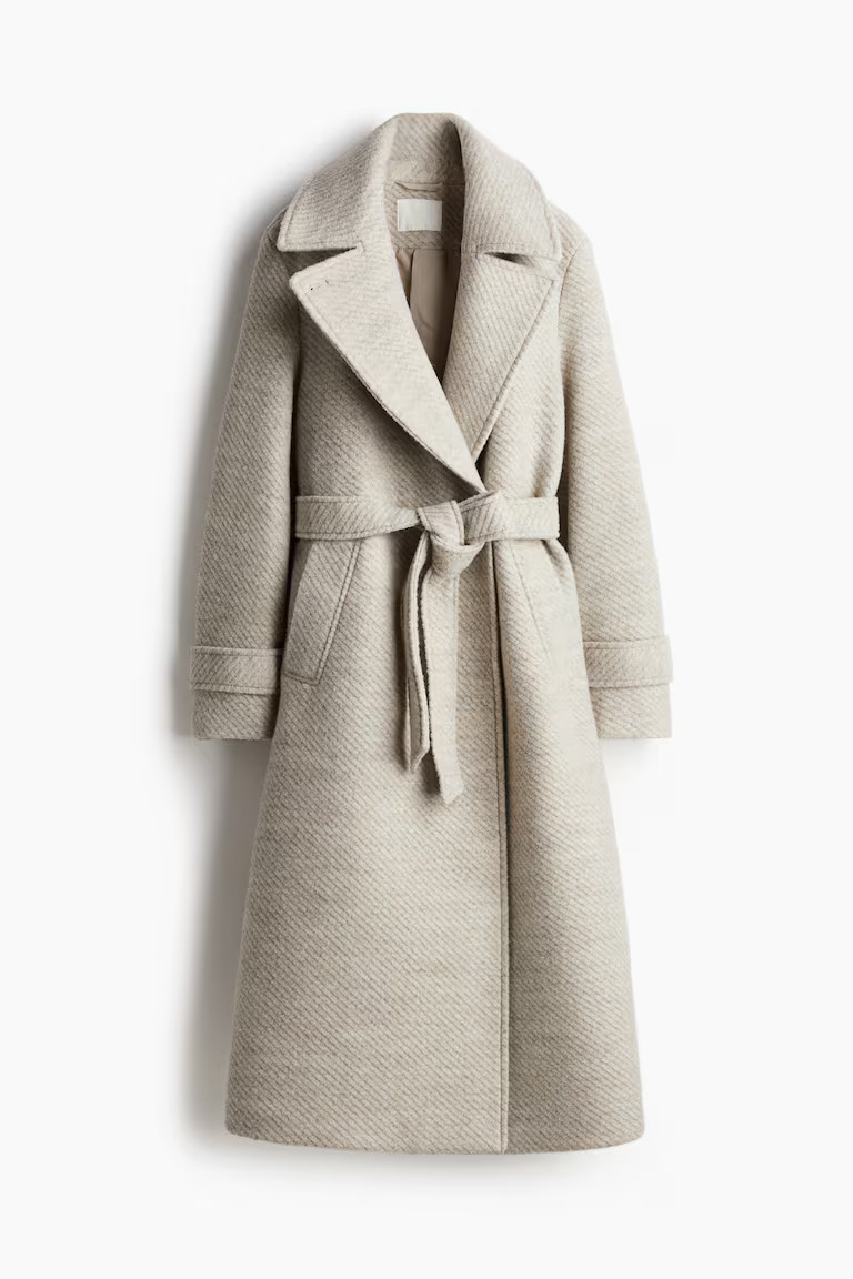 Tie-belt twill coat - Light greige marl - Ladies | H&M GB | H&M (UK, MY, IN, SG, PH, TW, HK)