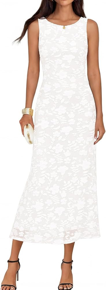 MEROKEETY Womens 2026 Summer Floral Maxi Dress Sleeveless Tie Waist Elegant Formal Bodycon Weddin... | Amazon (US)