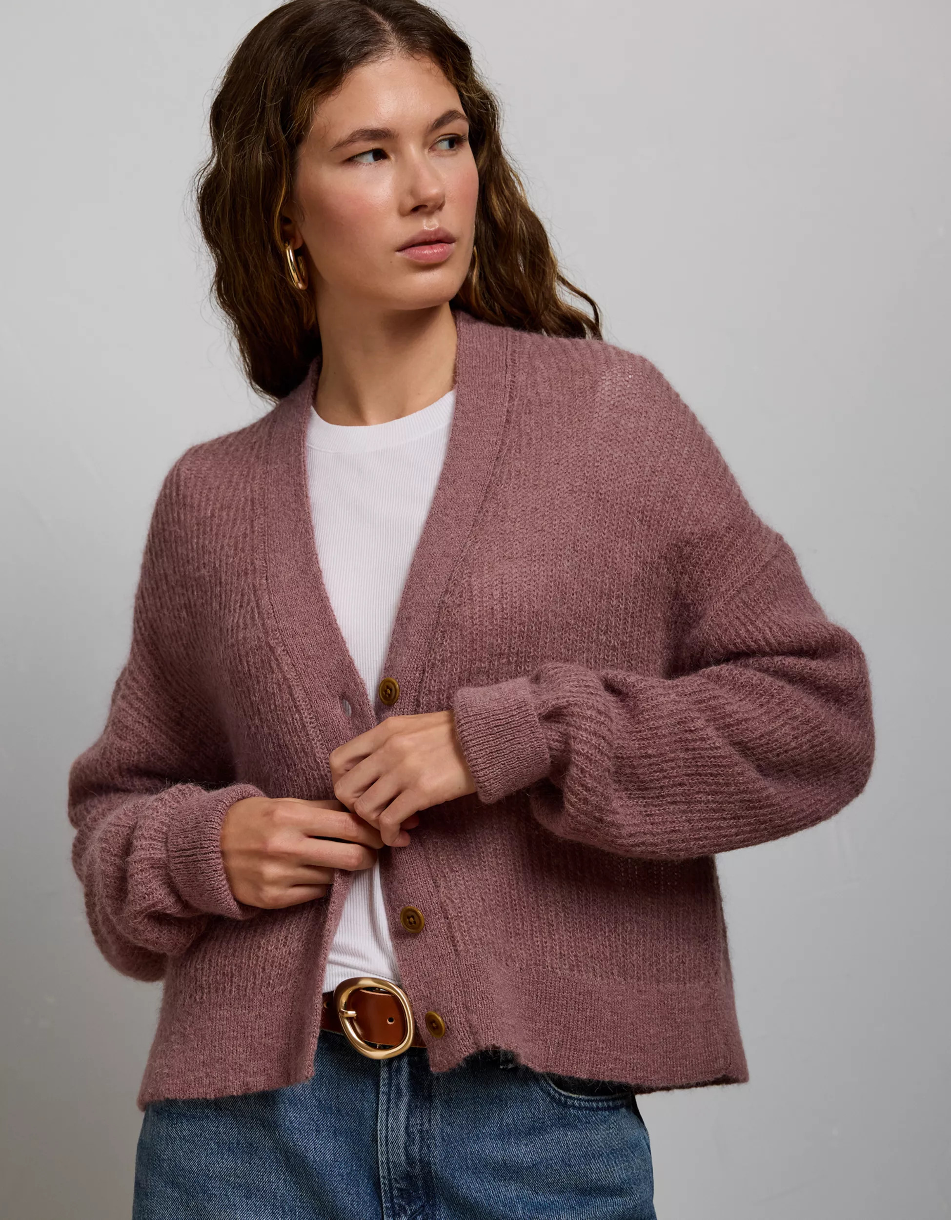 AE77 Premium Shaker Cardigan Soft Sweater Plus Size Fall Fashion Cozy | American Eagle Outfitters (US & CA)