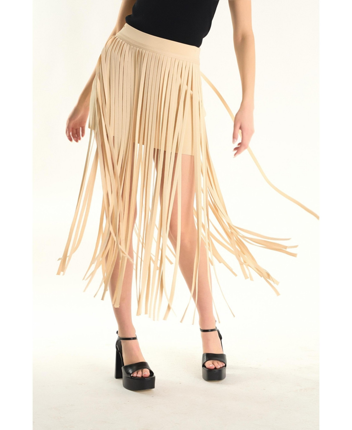 endless rose Women's Knit Fringe Skirt - Light beige | Macy's
