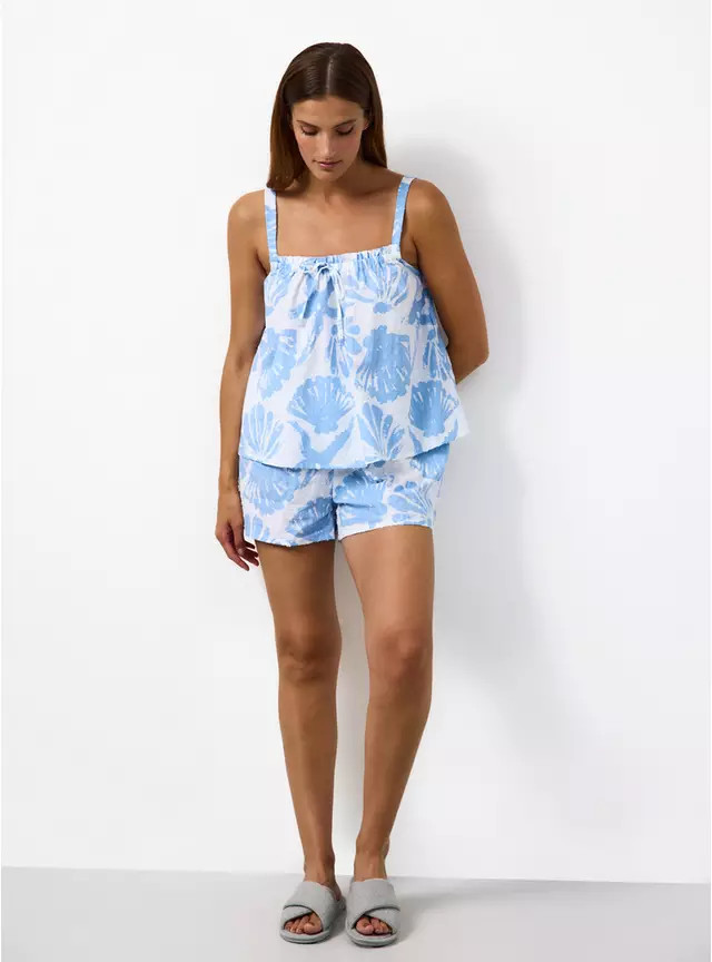 Buy Blue Shell Print Cami Shortie Pyjamas M | Pyjamas | Tu | Tu Clothing