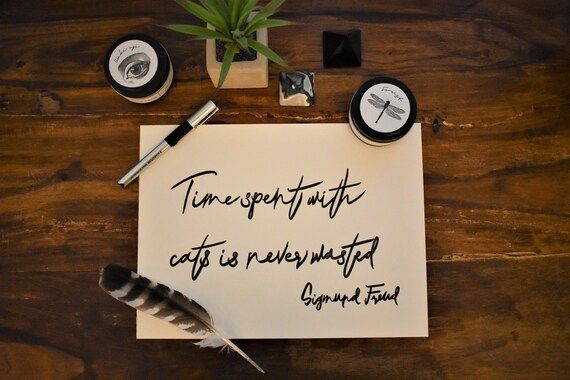 cat calligraphy quote wall art, sigmund freud quote, catmom catdad digital print, saying quote ki... | Etsy (US)