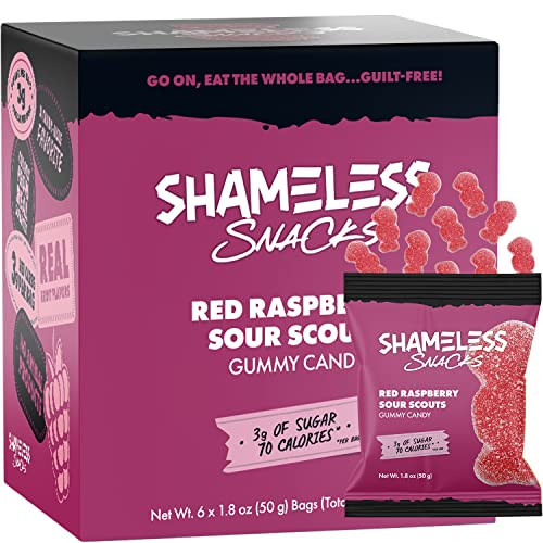 Shameless Snacks - Healthy Low Calorie Snacks, Low Carb Keto Gummies (Gluten Free Candy) - 6 Pack Red Raspberry Sour Scouts | Amazon (US)