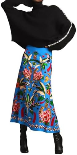 THLAI Womens Skirt Midi Skirt Tropical Plant Print Pink Zipper A-Line Long Skirts Spring Summer S... | Amazon (US)