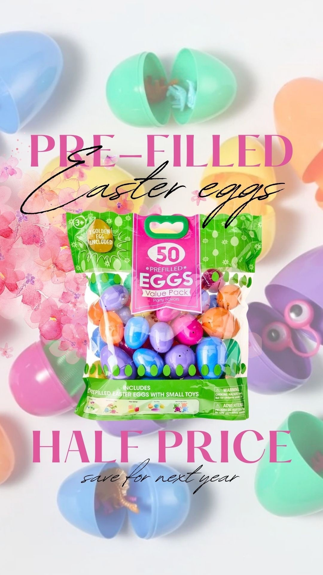 Half priced, pre filled Easter eggs that you can buy now and save for next year! #easter #eastereggs #holiday 